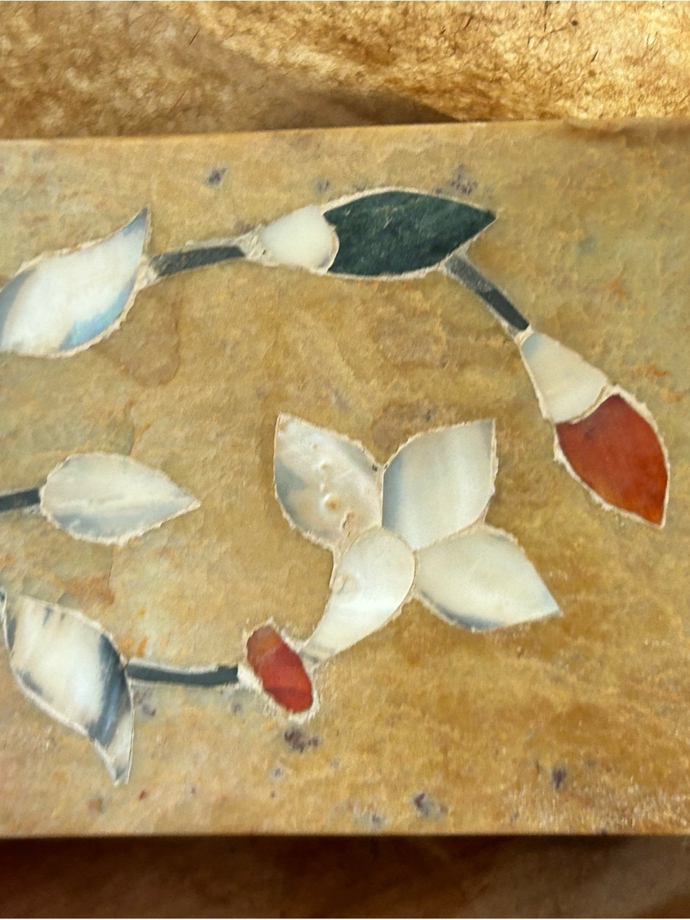 4/$100 trinket Handcrafted Floral Stone Inlay Wall Art - Cream and Green